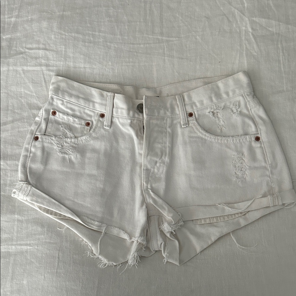 GRLFRND Adriana White Distressed Jean Shorts